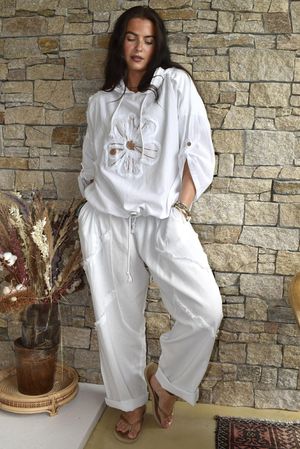 Rustic Nature Linen Blend Hippie Shake Hoodie White